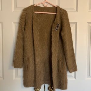 Fuzzy Brown Cardigan with Brooch
